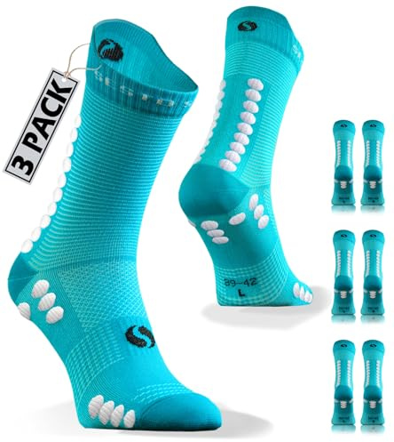 sesto senso 3 Paar Sportsocken Türkis Herren Damen Bunte Laufsocken Wadensocken Wasserabweisend 43-46 Turquoise