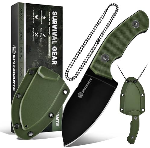SPITZKANTE Touch Neck Knife PA-D, realizzato in acciaio Tang 5Cr14Mov, mini lama fissa, lunghezza lama 7,1 cm, con catena a sfera ABS