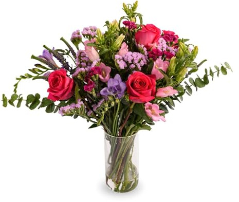 Epicflowers Lavender Bliss Bouquet – Fresh Flower Bouquet with Roses & Seasonal Blooms – Glass Vase Included, Gift Flowers for Birthday, Anniversary, Sympathy, Thank You & More