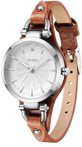 BUREI Women Watches Simple Leather Strap Watch Luxury Quartz Watches Small Thin Ladies Watch Bracelet Band Wristwatch Relogio Feminino (Brown and Black)