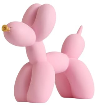 YOYUMI Scultura Cane Palloncino con bocca dorata, statua in resina minimalista per soggiorno, camera da letto e ufficio, 23 * 19 * 9 cm-Rosa