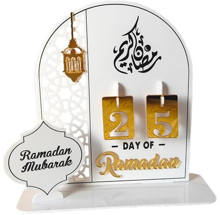 MISNODE Ramadan Advents-Countdown-Kalender, Adventskalender für Ramadan Home Eid Mubarak Tischdekoration, Acryl Ramadan Countdown-Kalender 2024 Geschenke für die Familie (Acryl 4)
