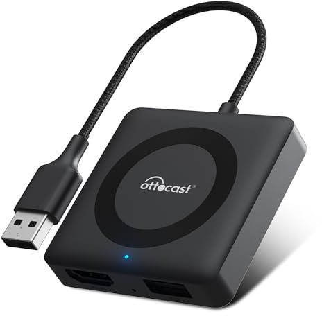 OTTOCAST Car TV Mate Max, Adaptateur sans Fil Android Auto & CarPlay avec HDMI Multimédia, Plug & Play Compatible avec Fire/Google TV Sticks, Convertisseur Auto-TV pour Voitures avec CarPlay Câblé