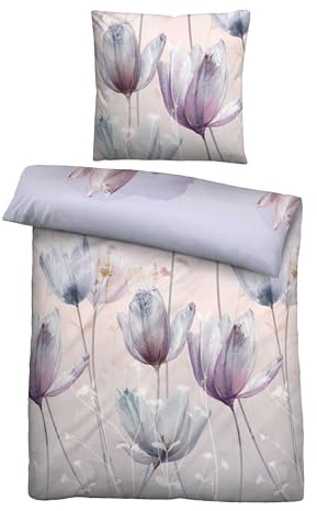 biberna Bettwäsche Baumwoll-Satin 0614508 TULPE 1x 135x200 cm + 1x 80x80 cm, Flieder