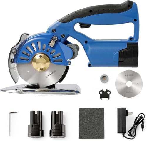 Taglierina Elettrica per Tessuti, Tagliatrice Elettrica Rotativa per Tessuti A Batteria con 2 Lame E Batteria 2x2500mah, 5 Impostazioni di velocità E Potente Servomotore, Forbici Elettriche per 125mm