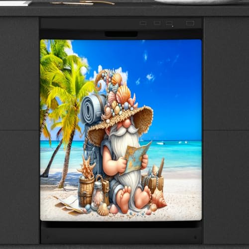 Dishwasher Magnet Cover Summer Dwarf Palm Tree Beachfront Dishwasher Cover Decorative Refrigerator Reuseable Home Cabinet Appliances Stickers 23 x 26