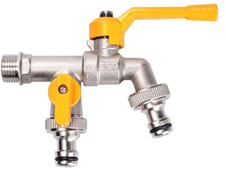 Double Outlet Tap Brass Double Water Tap Garden Outside Taps G1/2 Inch Inlet and Two G3/4 Inch Outlet
