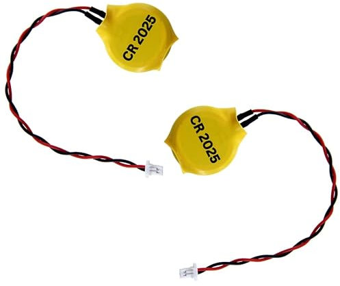 Eunicell - 2 x CR2025 CMOS 3V Lithium Button Coin Cell Battery with JST 2-Pin Connector - Replacement Battery For Desktop Computers Laptops and Motherboards