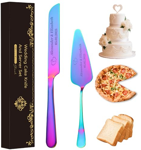 GMDLSK Ensemble de Couteau à Gâteau de Mariage Personnalisé – Couteau et Serveur en Acier Inoxydable avec Gravure, Cadeau pour Mariage, Anniversaire, Noël