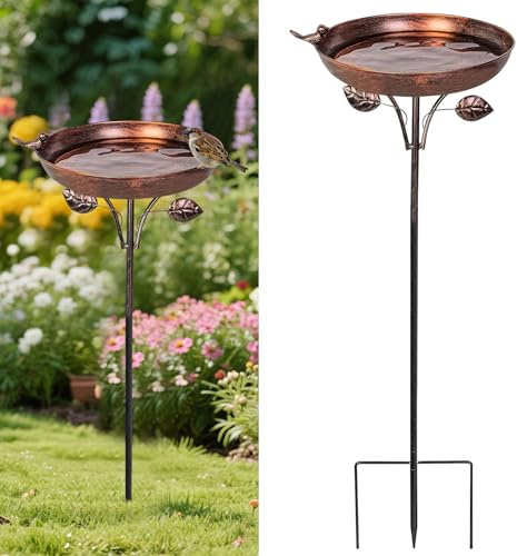 Vogeltränke Stehend 24x86cm, Vogeltränke Metall Vogelbad Stehend Futter Schale Wasserstelle Stehend Vogeltränke Groß Vogelbad Garten mit Erdspieß Metall Vogelbecken Wassertränke für Wildvögel (D)