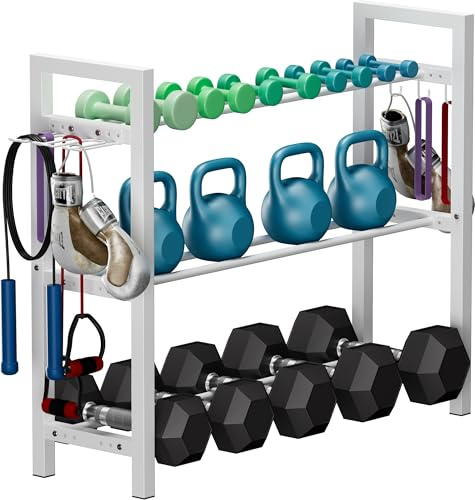 Ansionsol Adjustable Dumbbell Rack, Weight Storage Stand Holder for Dumbbells & Kettlebells, Heavy-Duty Metal Home Gym Workout Organizer with Hook for Gym Equipment Accessories (Rack Only)
