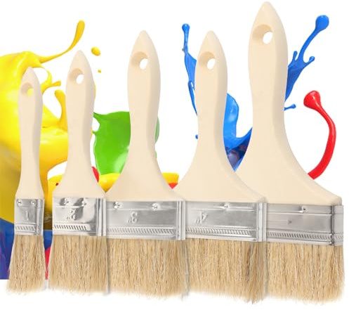 Paint Brush Set, 5 pcs Thick Fence Paint Brush, 1/2/3/4/6 in | Masonry Paste Brushes with Wooden Handle for Painting, Varnishing, Staining, Wood, Wall, Door, Furniture