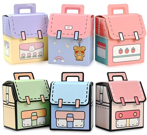 30 Stück Geschenktüte Junge Mädchen Blau Rosa - 8 x 5,5 x 8,8 cm Geschenkboxen mit Schulranzen Design, Cartoon Schoolbag Geschenktüten Klein, Kleine Papierschachteln, Schulanfang Geschenkverpackungen