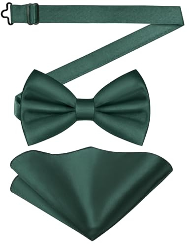 URAQT Nœud papillon pour Homme, Vert, Déjà noué, Réglable, Unisex, Mariage, Fête, Polyester, 12 x 6.5 cm
