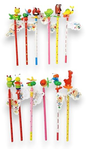KORAT Set 36 Matite per Bambini con Animaletti in Legno Colorati Matite HB 21 cm Decorate con Animali Divertenti Gadget Regalo per Feste, Compleanni, Scuola e Party