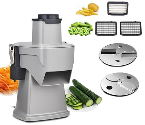 Rallador eléctrico de queso y picador de verduras, cortador multifuncional de 200 W, triturador de 1 a 5 mm y máquina de cortar en cubos, cortador de patatas fritas