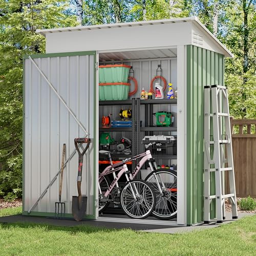 UDPATIO Trädgårdshus i metall med 2,1 m³, pulttak – 164 x 87 x 181 cm för utomhusbruk, utrustningsskjul, cykelgarage, galvaniserat stål med låsbar dörr för bakgård, grön