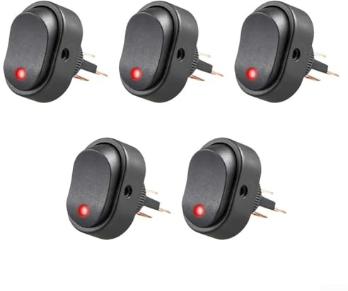 Lot de 5 interrupteurs à bascule LED 12 V 30 A avec 3 broches pour voitures, motos, bateaux, 2 pôles ON/OFF avec voyant lumineux LED (rouge)