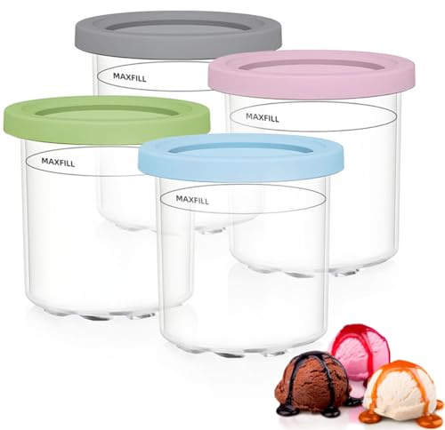 hunwutef Juego de 4 vasos para helados con tapa, recipientes reutilizables de 16 onzas, aptos para NC300EU/NC301EU/NC299AMZ, sin BPA, aptos para lavavajillas, a prueba de fugas, tapas de colores