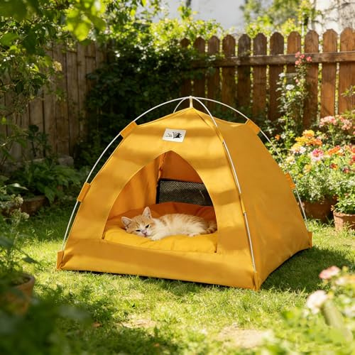Tienda y casa para Gatos de Interior, Cama Tipo Cueva con cojín, Tienda Plegable para Mascotas, Refugio Tipo cabaña para Gatitos, casa de Interior para Gatos y Perros pequeños(A,L)
