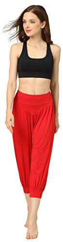 HOEREV Super Soft Modal Spandex Harem Yoga Pilates Byxor Beskurna Byxor,Röd,XL