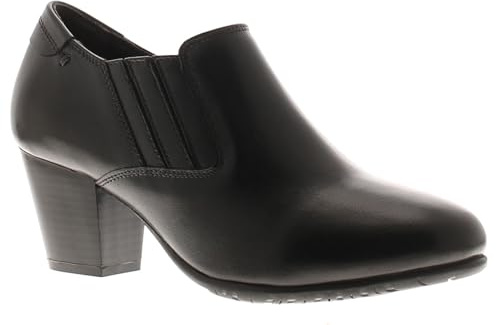 Comfort Plus Slip-On Lucia Leather Womens Court Shoes - Black. Comfortable Womens Boots with Mid Heel. Ankle Boot Ladies Leather Wide Fit Shoes for Women
