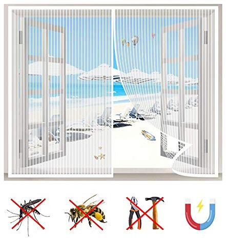 Magnetisk fönsterskärm, flugnät för fönster insektsnätning, stängs automatiskt, för alla typer av fönster vit-a|| 37 x 43 tum (95 x 110 cm)
