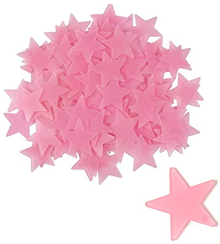 Niuhong 100 Pcs Pegatina Estrellas Luminosas Vinilos Fluorescentes Pared Etiqueta Engomada Interruptor Decoración Etiqueta Engomada Estrella 3D Dormitorio Habitación Pared Calcomanías Techo (rosa)