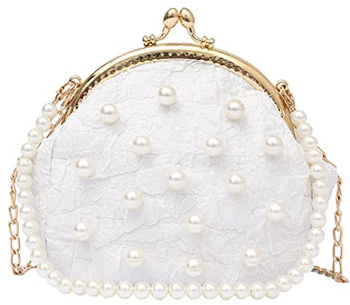 Damen Perlen Abend Clutch Tasche Damen Hochzeit Handtasche Geldbörse Dinner Party Abschlussball Brauttasche Perlentasche Weiß