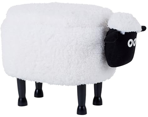 Barn Djurpall Konstpäls Puff med Förvaring Träben Vit Sheep