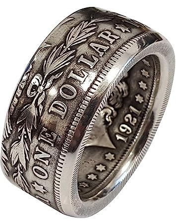 hsiyyecg Men's Figure Letter Badge Totem Band Lucky Ring,U.S. Quarter Coin Rings. Fashion Jewelry For Dad Mens Gifts For Him,10mm Ring Band (12)