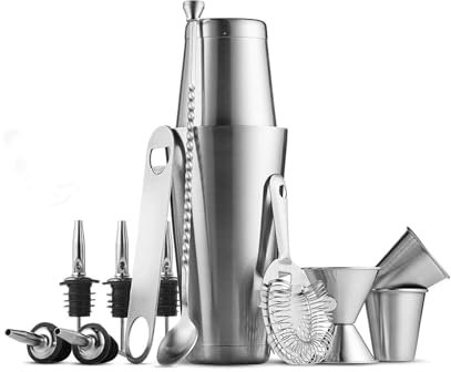 Juego De Coctelera Juego de Barman, Mezclador Boston de Acero Inoxidable de 12 Piezas, Bar, Tienda de té con Leche, coctelera, Taza Set De Cocteleria
