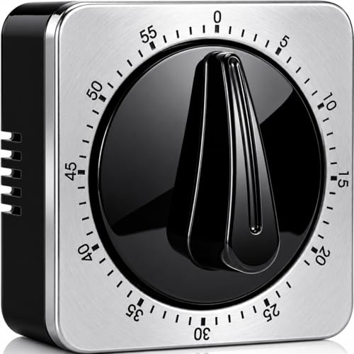 Kitchen Timers for Cooking, Chef Cooking Timer Clock with Loud Alarm,100% Mechanical Desk Timer - No Batteries Required - Magnetic Backing, Exquisite Stainless Steel Body - Countdown Reminder Magnetic