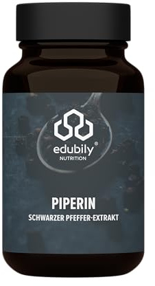 edubily® Piperin - Schwarzer Pfeffer Extrakt mit dem Markenrohstoff Bioperine - standardisierter Piperin-Gehalt - Laborgeprüft - 1 Kapsel täglich (90 Kapseln)