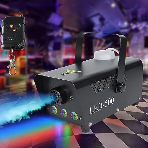 CHANGLKJ Mini Máquina De Niebla, Máquina De Humo De 500 W con 3 Luces LED De Colores, Control Remoto Y Tanque De Aceite De 0,3 L, Diseño De Nivel De Líquido Visible, para Fiestas, Bodas, Navidad