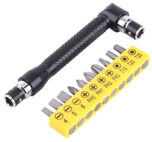 Spacnana Iron L-Shape 1/4inch Hex Socket Wrench with Double End Handle and 10 Bits, for Home, Garage Workshop for Metal Workers, Builders