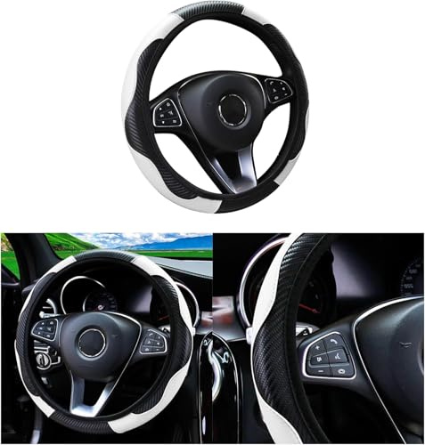 Car Steering Wheel Cover,Universal Size Steering Wheel Cover Fit 37-38cm/14.5-15inch,Anti-slip Carbon Microfiber,Breathable Car Accessory Steering Wheel Protector Cover (White)
