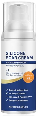 Gel cicatriciel au silicone, crème cicatricielle pour cicatrices anciennes et récentes, crème de nuit pour l'élimination des cicatrices après chirurgie, césarienne, abdominoplastie (50ml)