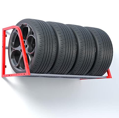 KUANGGE Reifenregal, Wandmontiertes Reifenregal, Hängendes Reifenlagerregal für Die Garagenwand, Haus/Keller/Schuppen/Wohnung, Rotes Reifenregal, Tragkraft 300 kg