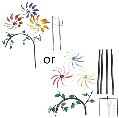 DAYnagh Großes Metall Windspiel Mit DREI Sich Drehenden Blumen Schmetterlingen Windmühle Windskulptur Für Outdoor Garten Kunstdekoration