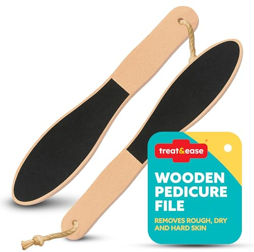 Treat & Ease, 2 lime per pedicure in legno, a doppio lato, per pelle dura, raspa per pedicure, per uomini e donne, manico in legno, lenitivo, rilassante, facile da usare, ideale per la cura regolare