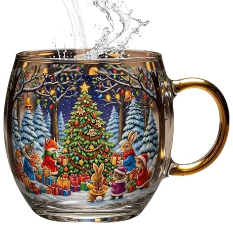 Générique Tasse Verre de Noël, Tasse À Café Peinte Transparente De Noël, Verres À Boisson 300ml Pour Maison Cuisine Saisonnière Vin Eau Chocolat Chaud Boissons Fraîches Latte