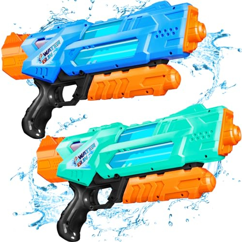 Quanquer 1 200 ml supervattenpistol för vuxna och barn – 2-pack vattenpistoler med 10 m räckvidd – presentidé för sommarvattenstrider i trädgården, poolen och trädgården (blå *grön)