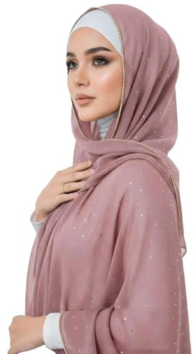 xaqipdoz Premium Chiffon Hijab Rhinestone Pashmina Shawl Wrap for Women Head scarf for Muslim Wedding Party Gift Packed