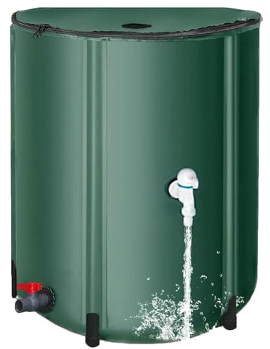 Barril De Lluvia Plegable,Tanque De Almacenamiento De Agua Portátil con Soporte Y Grifo,Sistema De Recolección De Agua De Lluvia De Jardín De PVC,Diseño A Prueba De Fugas(Green,50L)