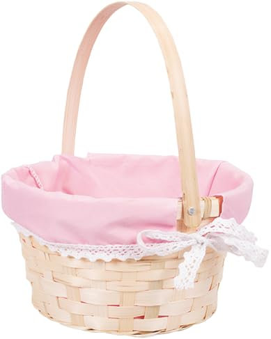 2 Pcs Easter Egg Hunt Gift Basket for Kids, Pink Wicker, Flower Crafts (Pink)