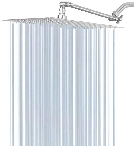 NearMoon Rain Shower Head with 11’’ Adjustable Extension Arm, Large Stainless Steel High Flow Rainfall Square Head, Bath Shower Waterfall Full Body Coverage (12 Inch, Chrome)