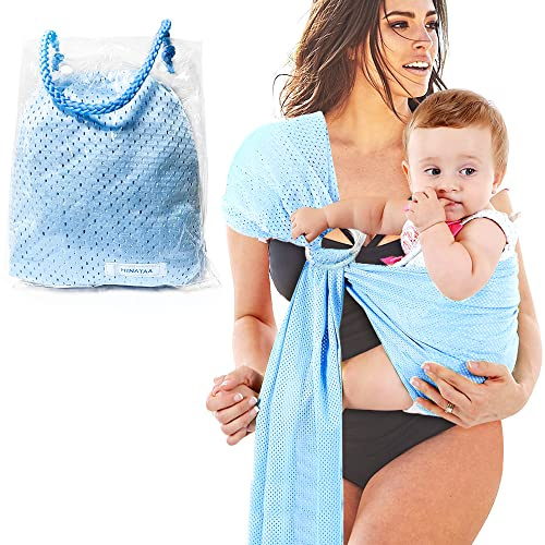 HINATAA Fascia per bebè regolabile, con anello ad acqua, traspirante, ad asciugatura rapida, in tessuto a rete, perfetto per l'estate, il nuoto, la piscina, la spiaggia (azzurro)