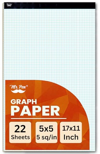 Mr. Pen - Grafikpapierblock, 43,2 x 27,9 cm, 12,7 x 12,7 cm (5 Quadrate pro Zoll), 22 Blatt, ideal für Mathematik, Grafiken und Skizzen, Rasterpapier für Studenten, Ingenieure, Künstler