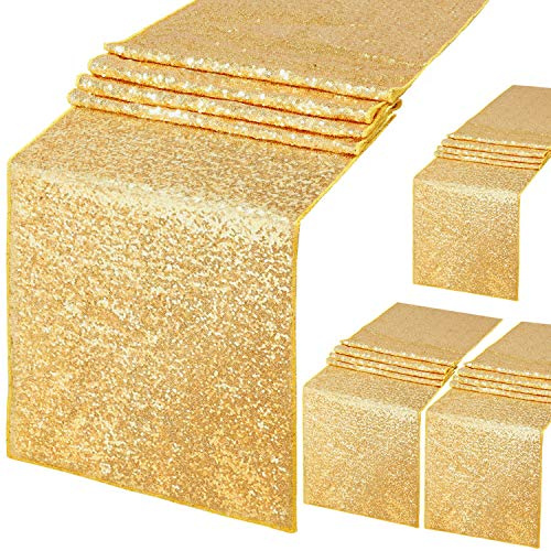 B-COOL Gold Table Runner Sequin Table Runners 4 Pack 12x72 Inch Glitter Runners for Party Wedding Birthday Thanksgiving Table Decorations Christmas Engagement Anniversary Decor